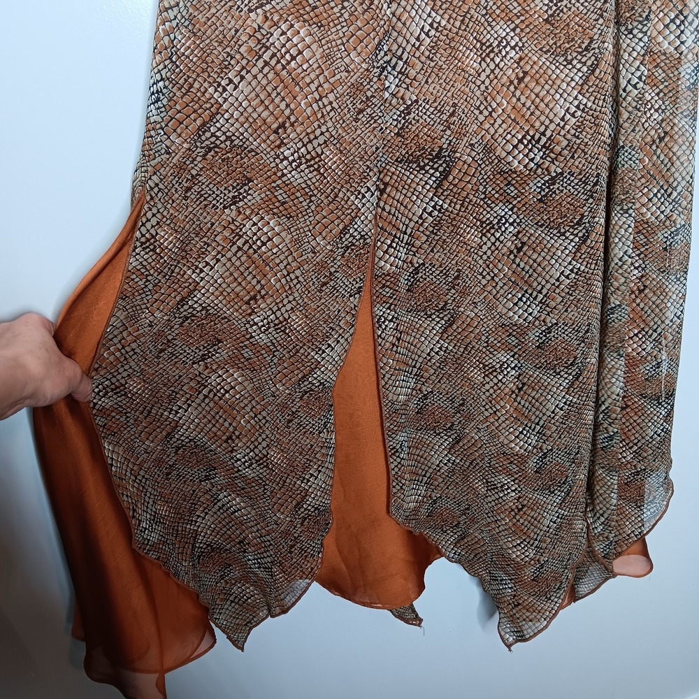 VTG Y2K Spencer Alexis Midi Dress 10 Orange Brown Snakeskin Fairy Goblincore - Picture 6 of 10